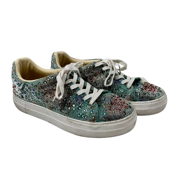 Betsey Johnson Sidny Floral Rhinestone Platform Sneakers Women’s 11 Bling - Picture 2 of 16